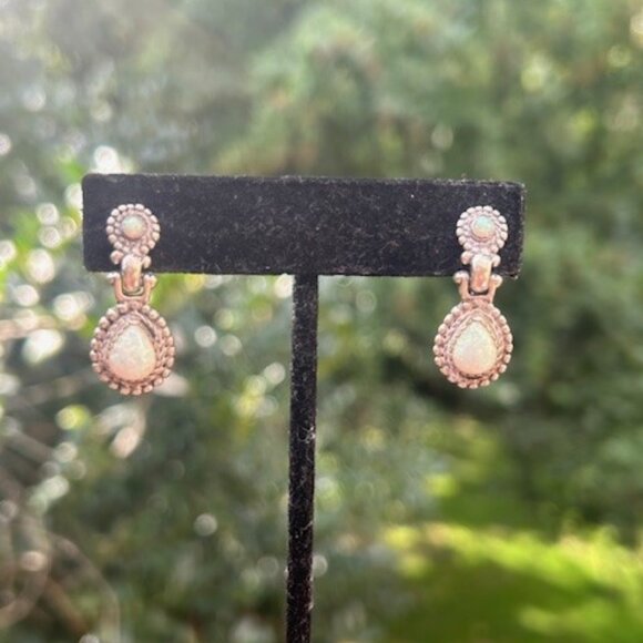 925 Q.T. Quoc Silver Opal Stone Dangle Earrings - Picture 1 of 8